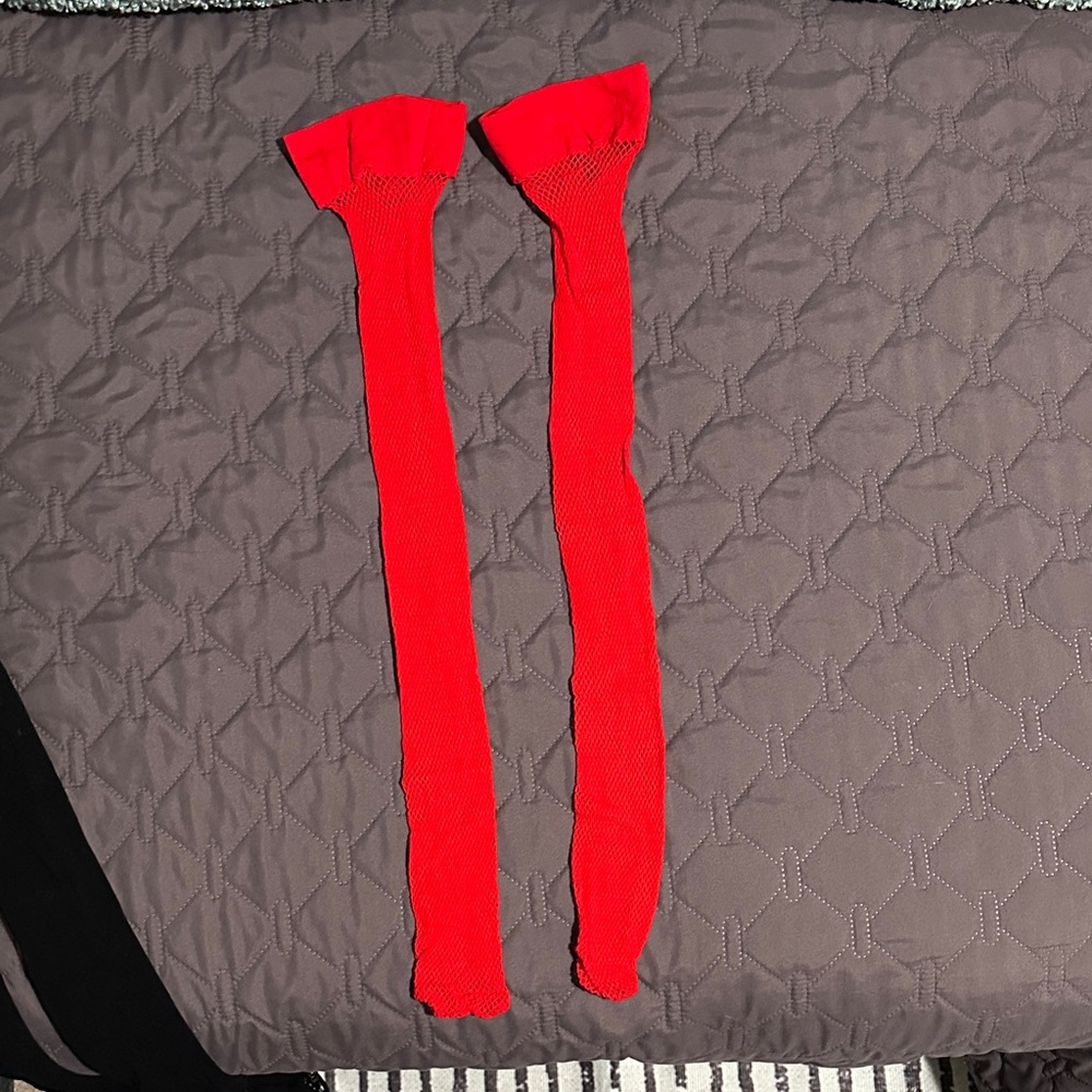 3/$10 Vibrant Red Fishnet Thigh High Stockings